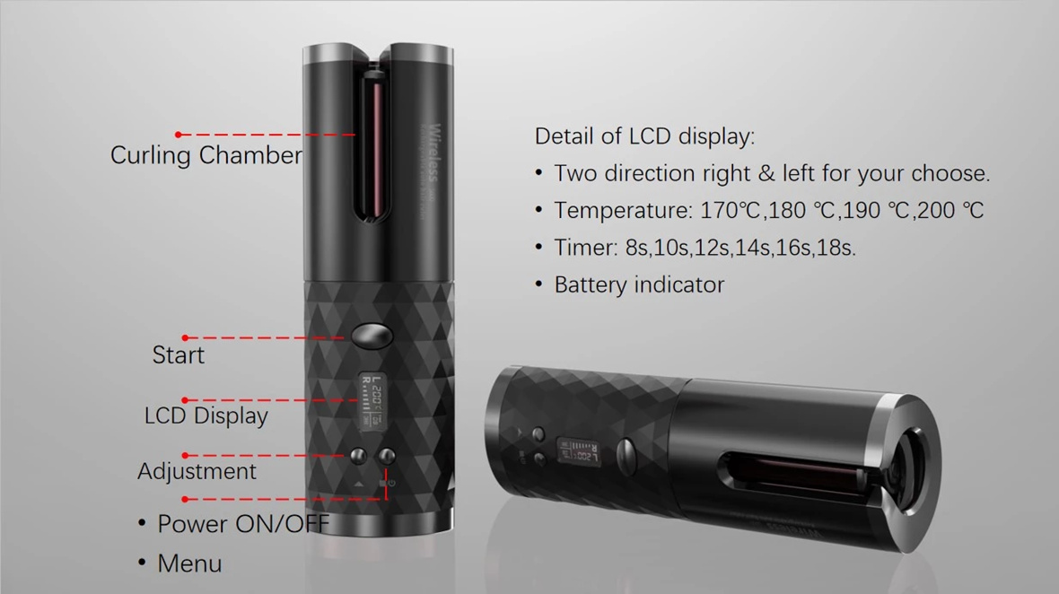 Rotating Hair Curler, Cordless Automatic Hair Curling Iron