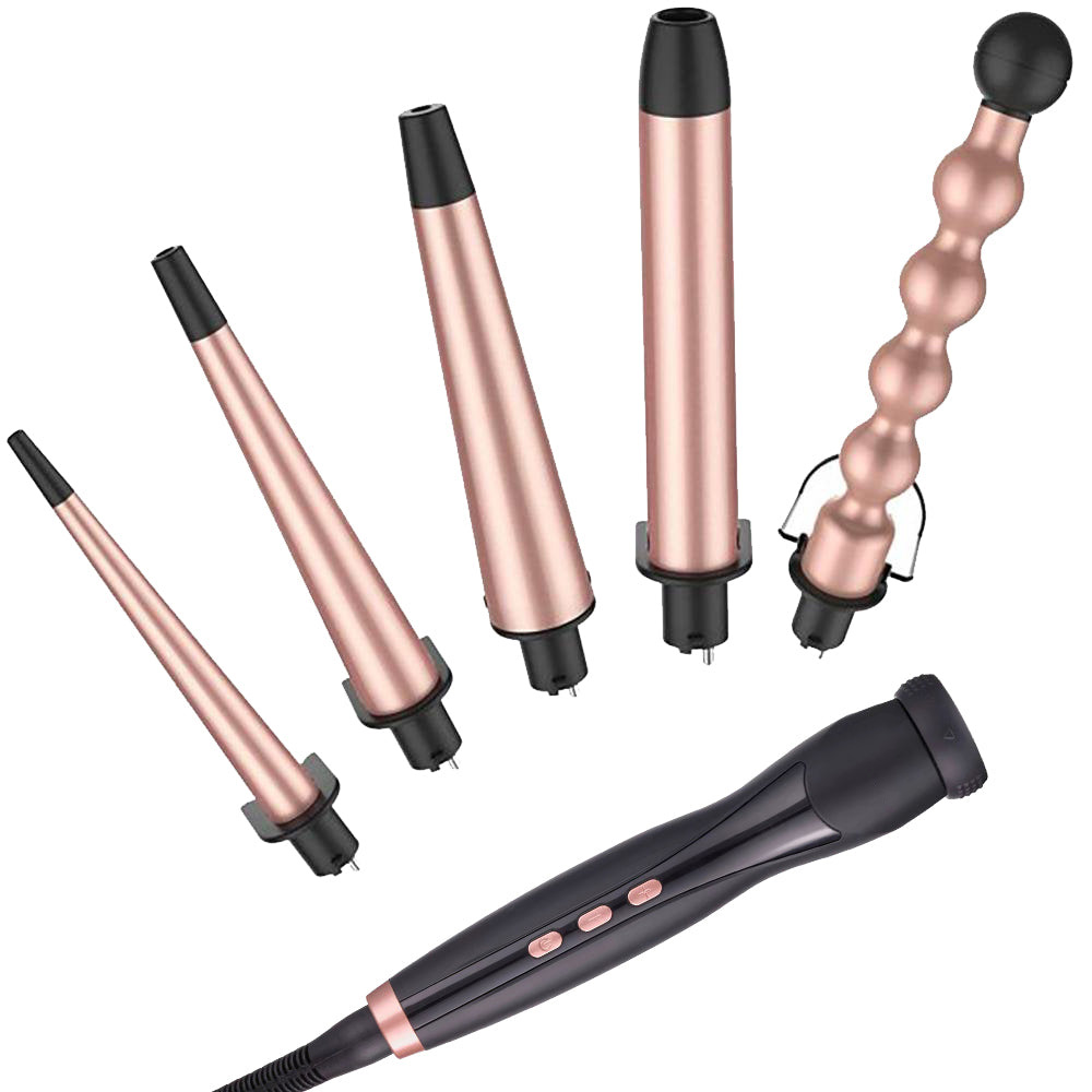 5 in 1 Ceramic Curling Iron Wand Set 5 Ceramic Barrels Magic Curling Iron Set for All Hair Types