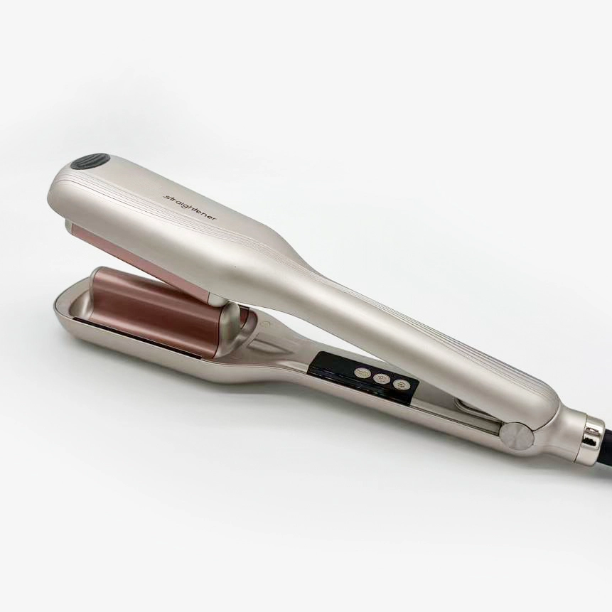 NB WIDE Pink 3 Barrel Ceramic Deep Wave Wand Crimper Adjustable Heat Ionic Hair Waver LED Display Electric PTC Auto Shut Cool