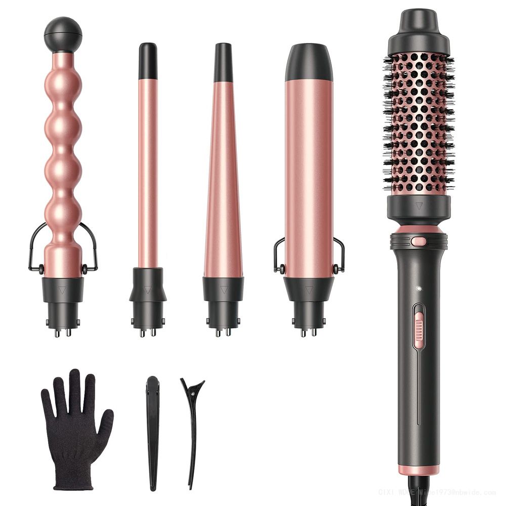 Curling Wand Set with Curling Brush And 4 Interchangeable Ceramic Curling Wand(0.5”-1.25”),Instant Heat Up