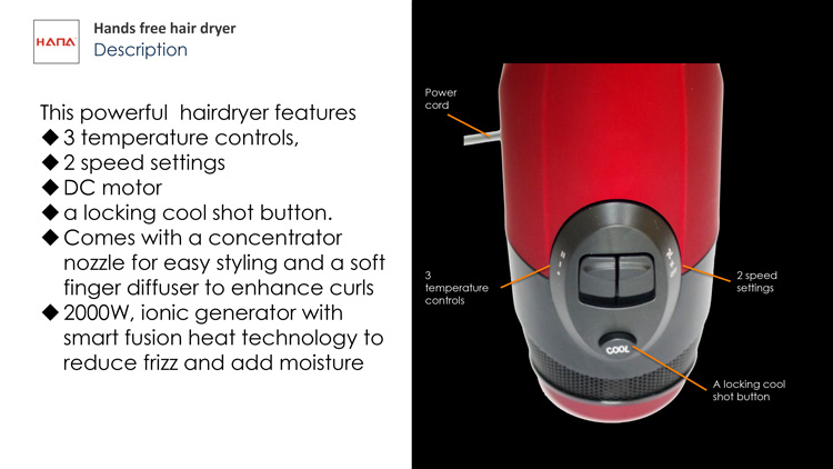 HANA customization 2000w Long life free standing professional hair dryer 