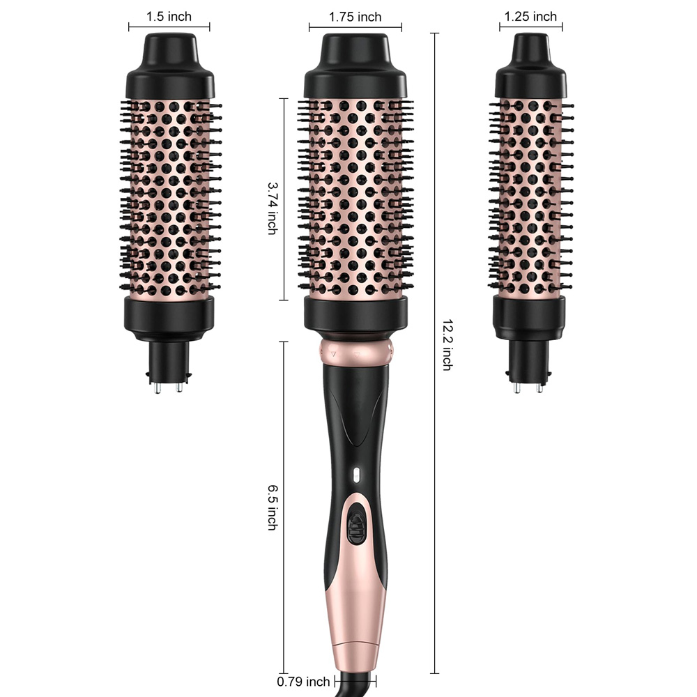 3 In 1 Thermal Brush Set, Ceramic Curling Wand, Fast Heating Hot Brush, 3 Interchangeable Travel Curling Irons
