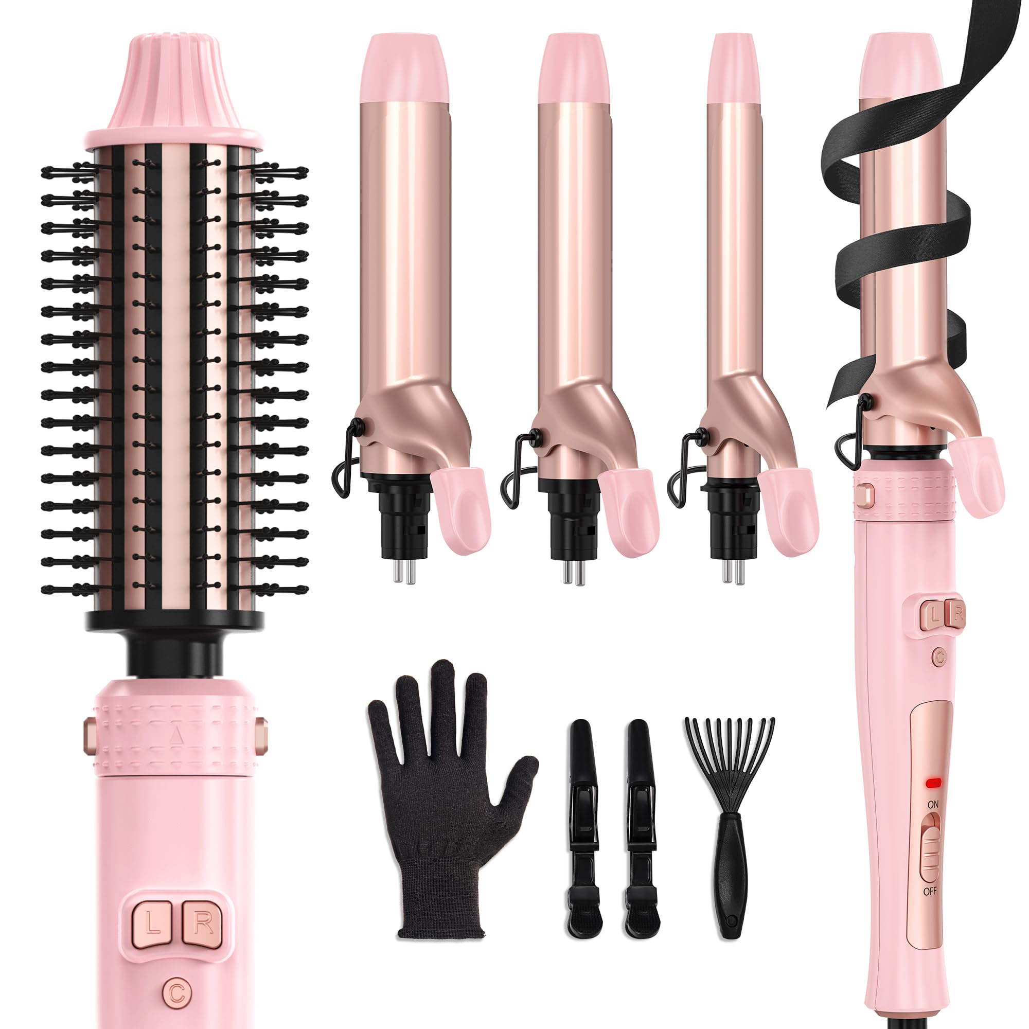 4 in 1 Interchangeable Automatic Rotating Curling Iron Thermal Brush Set